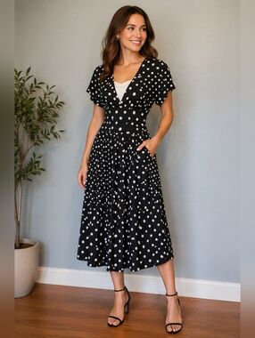 Vng REO Union Made Polka-dot Rockabilly Dress Black Size 6